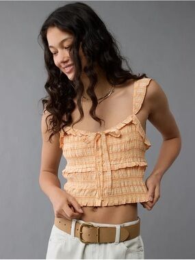 Light Orange Peach Ruffle Smocked Crop Top